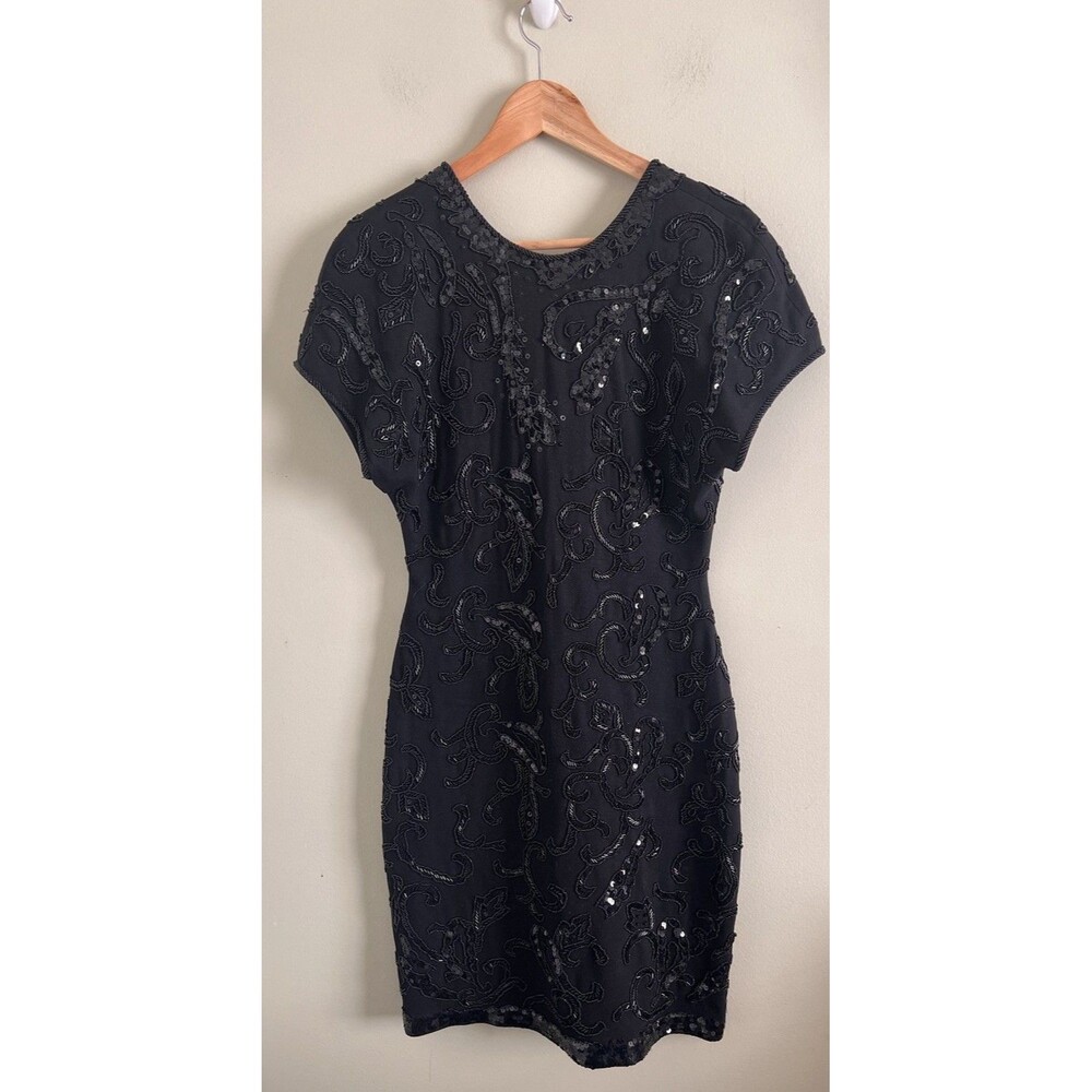 Vintage Cache Carmen Marc Valvo Black Sequin Dress Size Medium